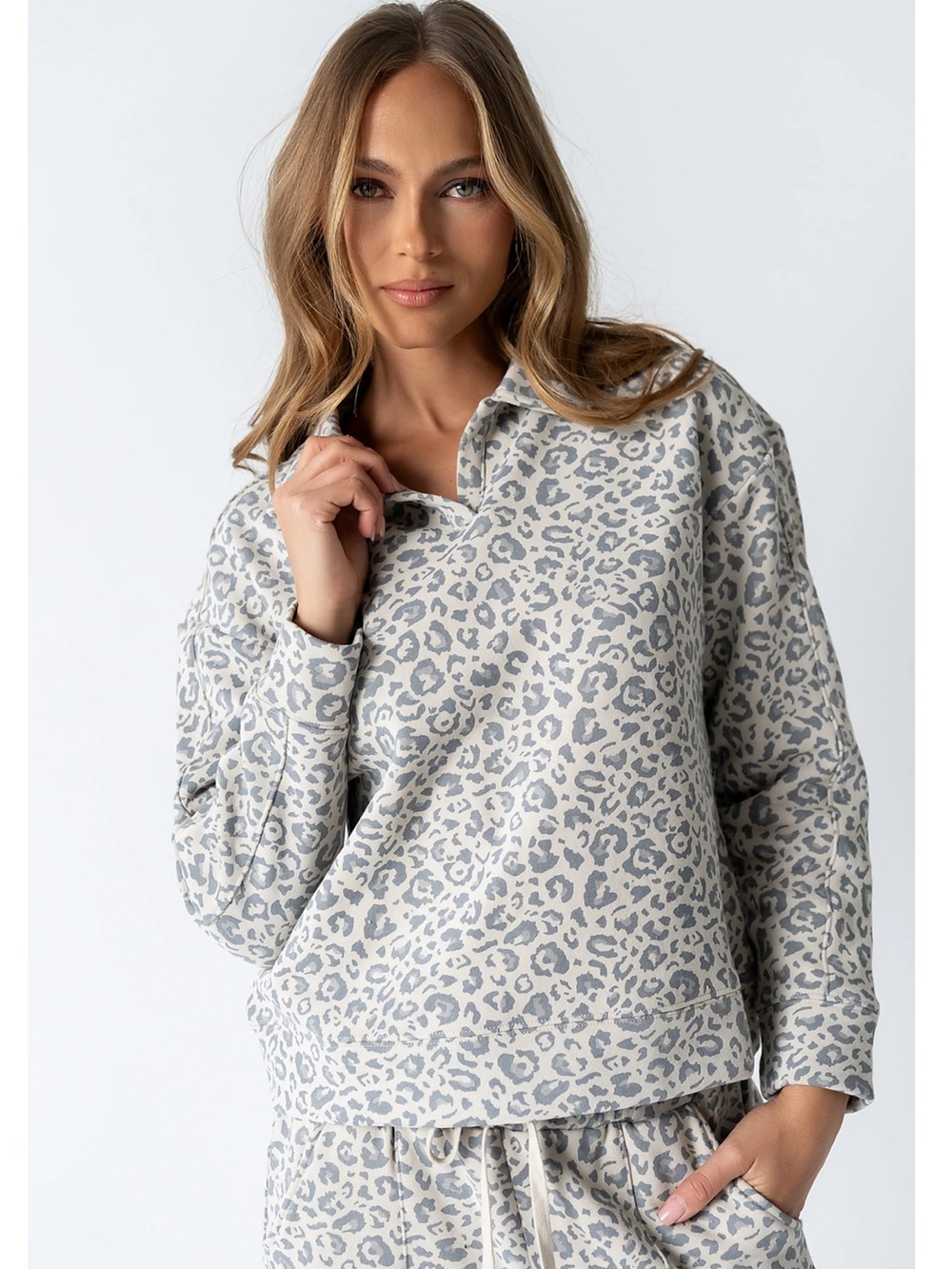 Böhme Leopard Print Collared Pullover Sweatshirt NWT